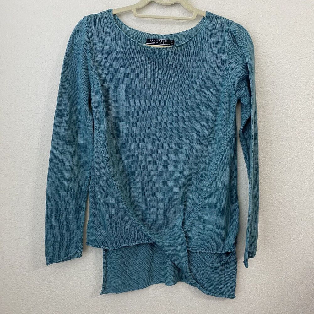 Peruvian Connection Sweater Womens Size Medium Pullover Pima Cotton Blue
